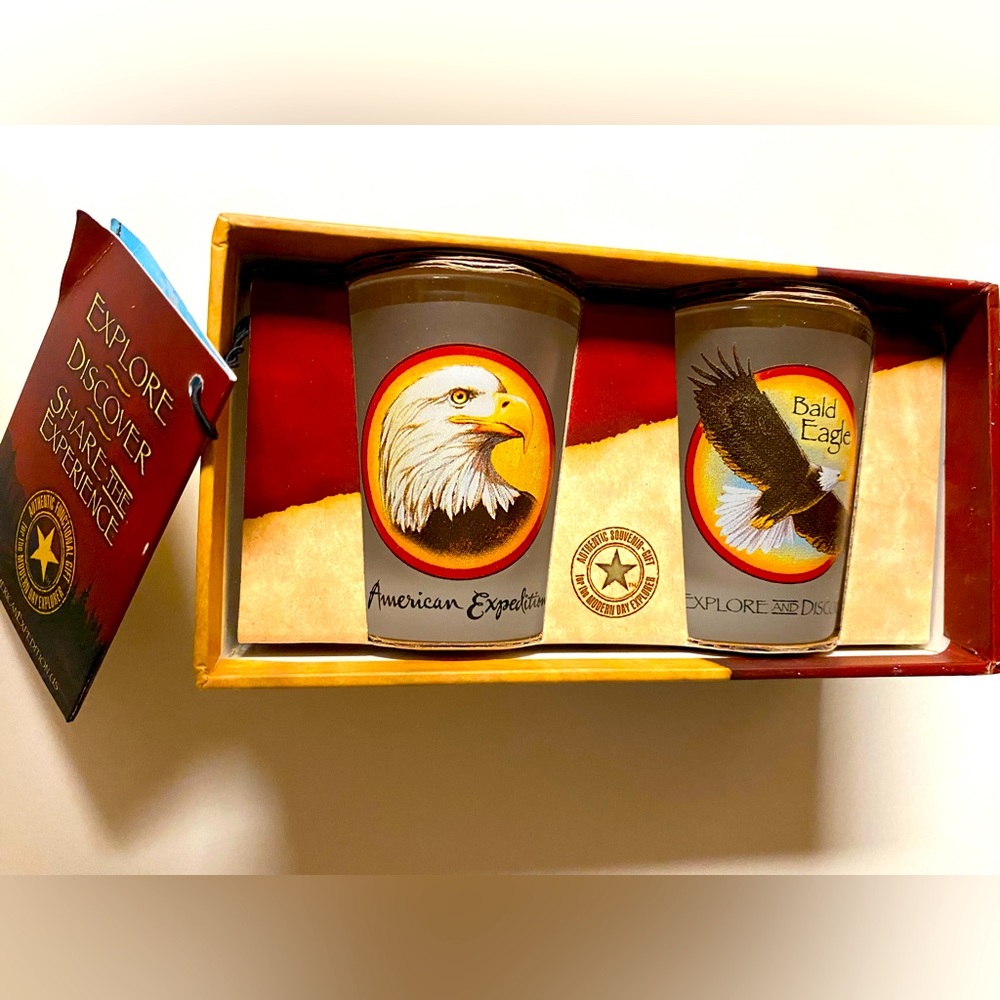 RARE! NWT! Vintage Collectible American Expedition Bald Eagle Shot Glass Set